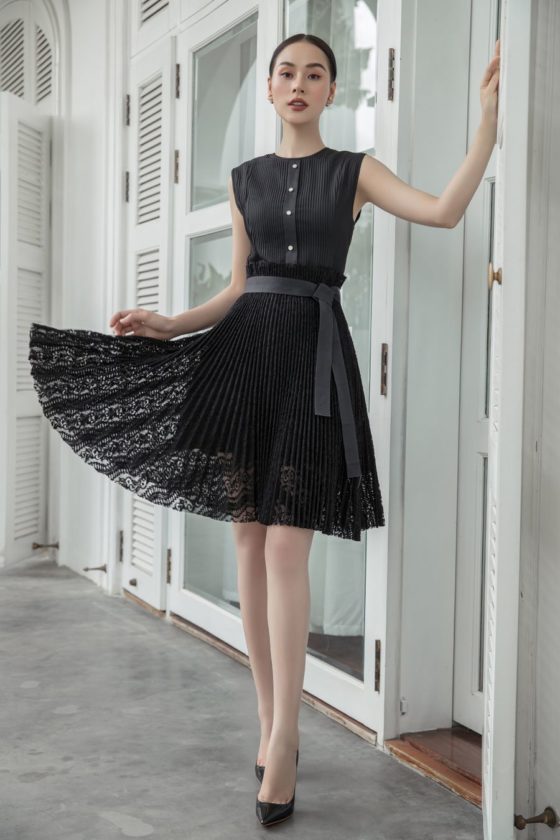 Black Pleated Lace Dress 2