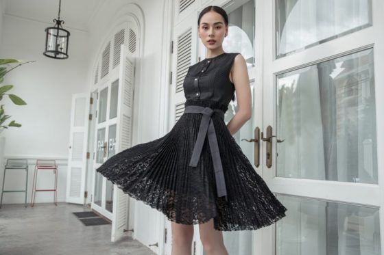 Black Pleated Lace Dress 5
