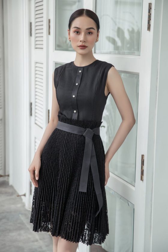 Black Pleated Lace Dress 3