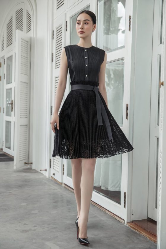 Black Pleated Lace Dress 1