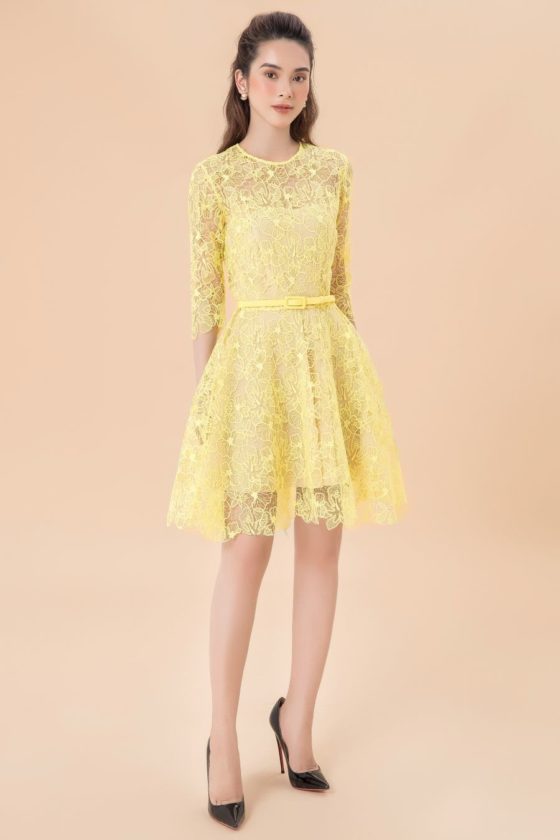 Yellow Charmuse Lace Dress 3