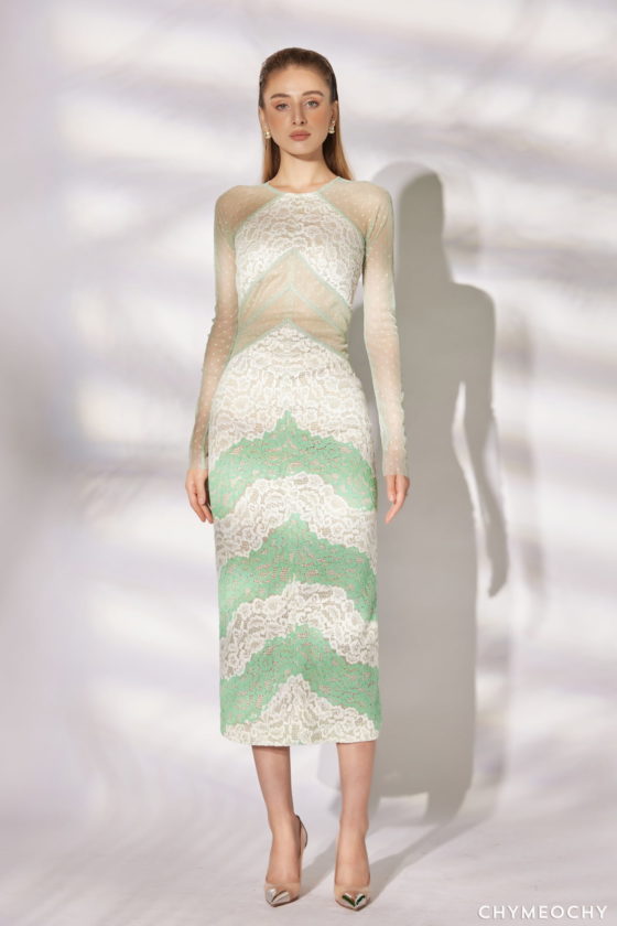 Laminated Lace Calf-Lenght Dress 1