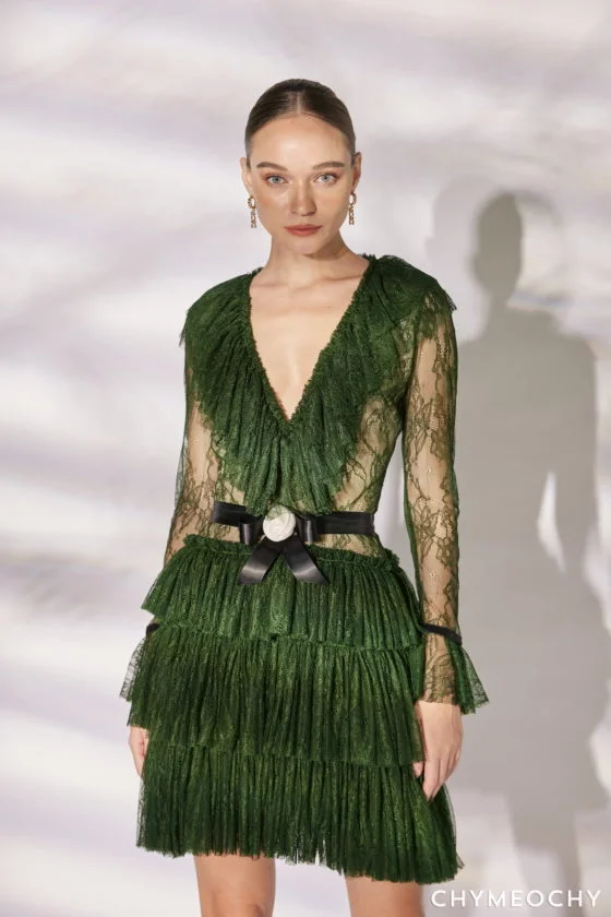 Olive Green Ruffle Dress 3
