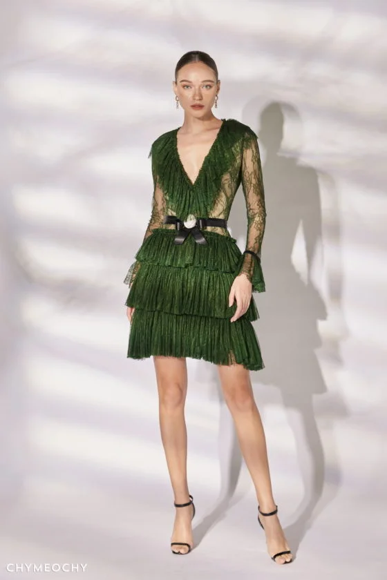 Olive Green Ruffle Dress 2