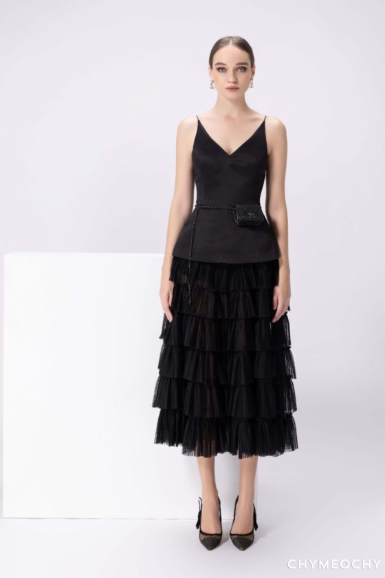 Black Pleated Midi Skirt 3