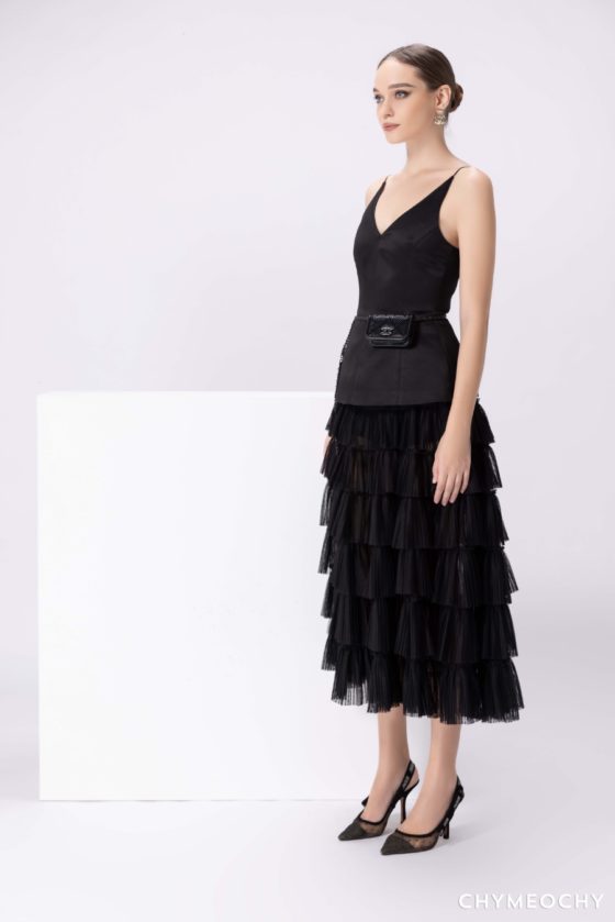 Black Pleated Midi Skirt 1