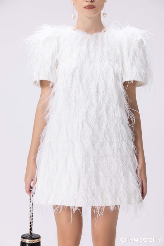 Puff-Sleeves Feather Dress 3