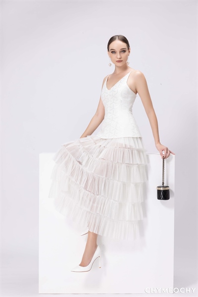 White Pleated Midi Skirt 2