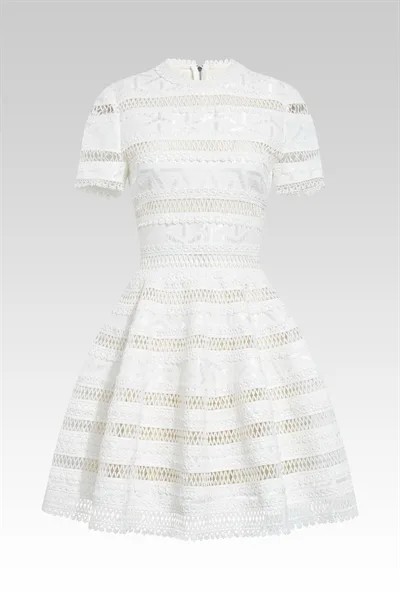 W - Short Sleeves Cascading Mini Dress