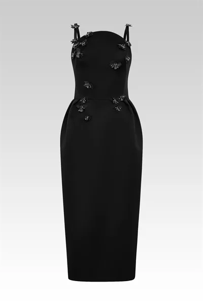 W - Black Beaded Taffeta Dress