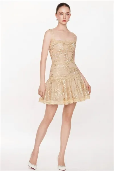 The Aurielle Golden Mini Dress - Image 5