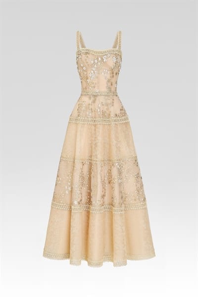 The Celestine Golden Lace Midi Dress